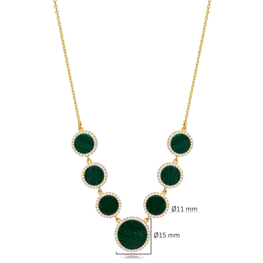 Round Shape Malachite CZ Stone New Trend Necklace Wholesale 925 Sterling Silver Jewelry