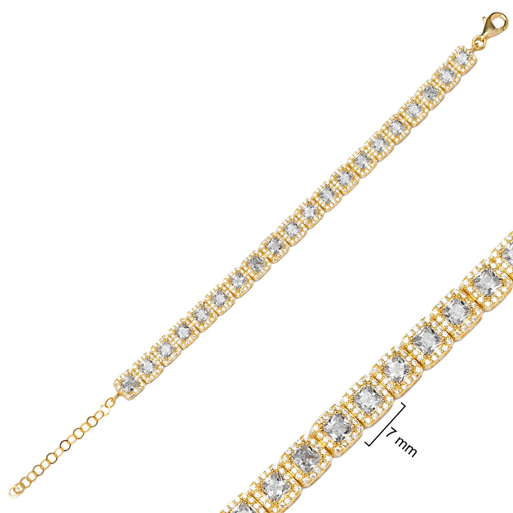 Square Design Shiny Tennis Bracelet 925 Silver Jewelry