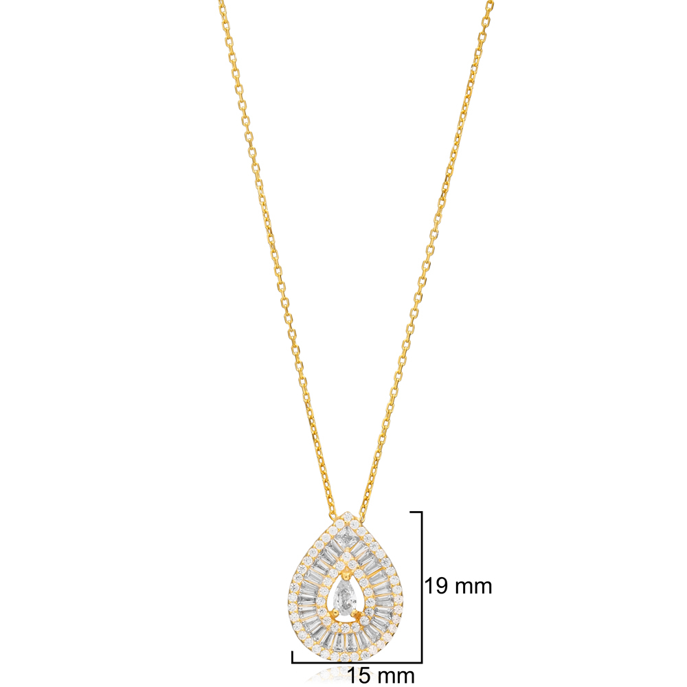 Drop Design Unique Baguette Trendy Charm Silver Necklace