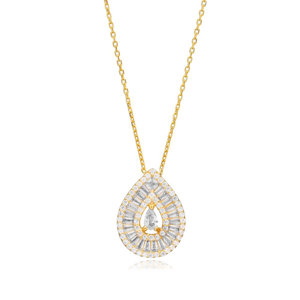 Drop Design Unique Baguette Trendy Charm Silver Necklace