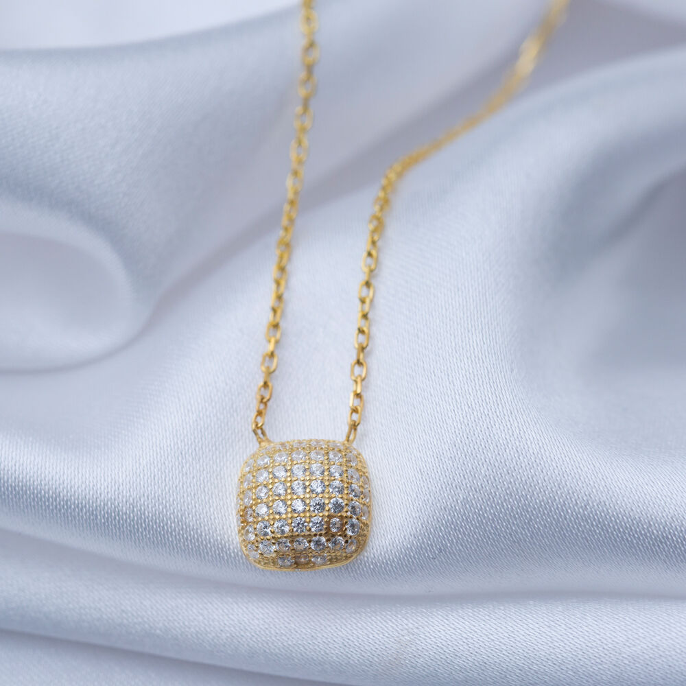 Tiny Square Shape Pendant Charm 925 Silver Necklace