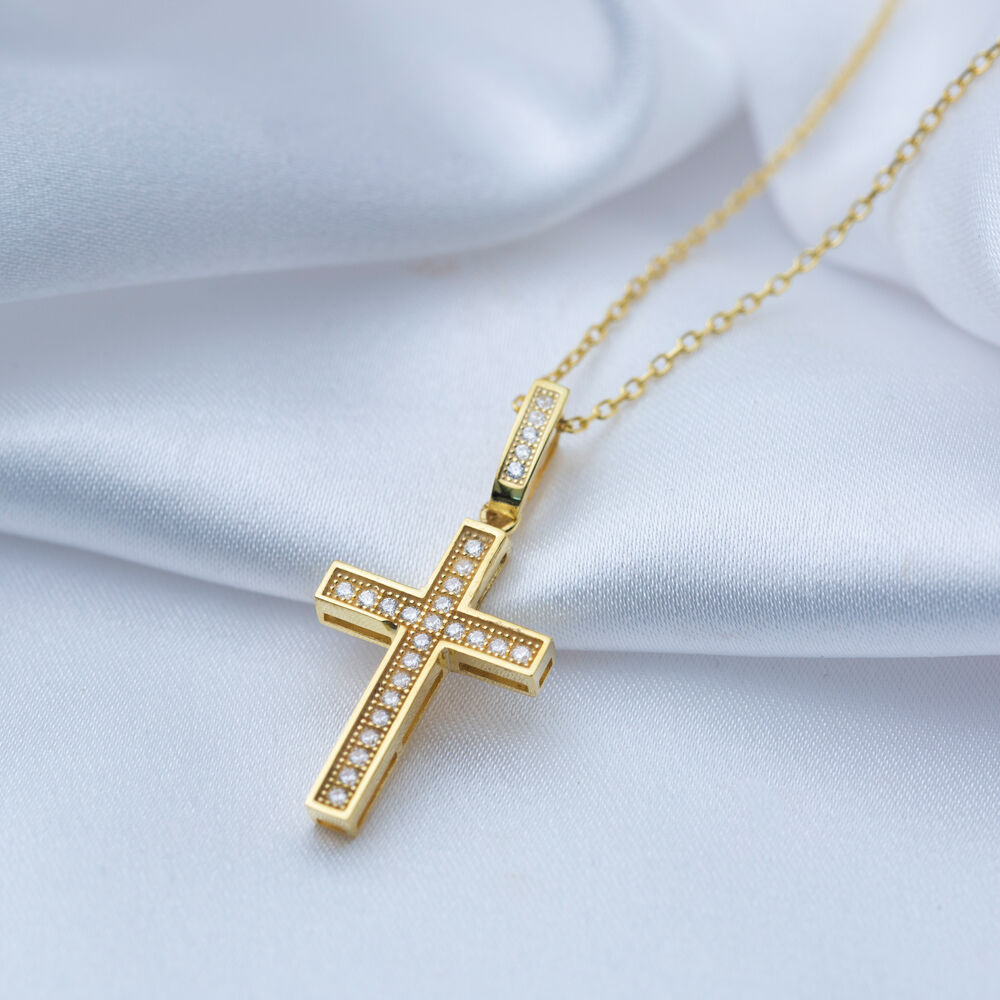 Clear CZ Cross Charm Necklace Silver Jewelry Handcrafted
