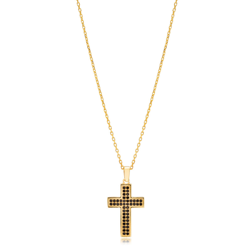 Black CZ Stone Cross Charm Necklace Silver Jewelry Wholesale
