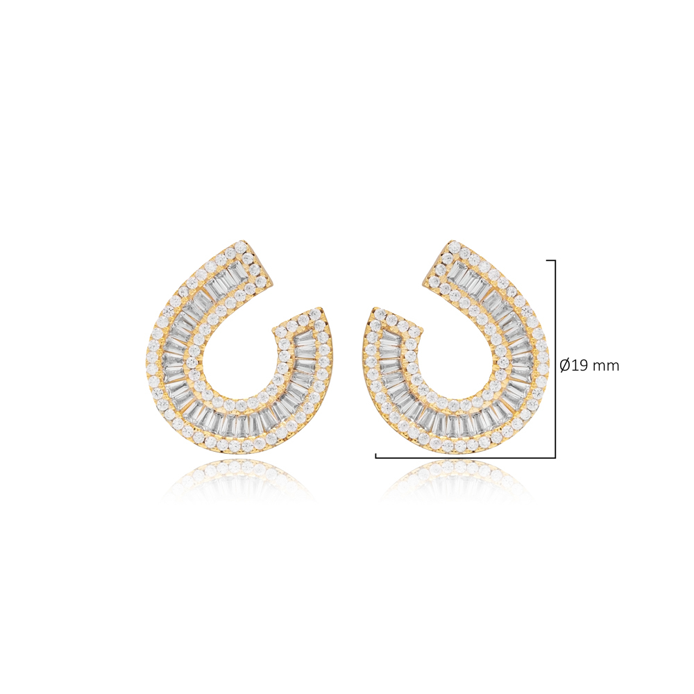 Unique Baguette Trendy Charm Necklace Silver Stud Earrings