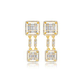 Baguette Geometric Shapes Stud Earrings 925 Silver Jewelry