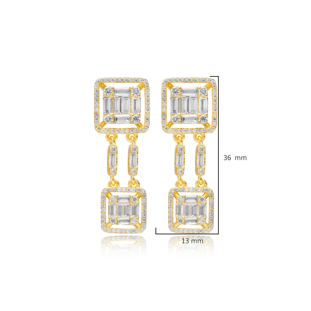 Baguette Geometric Shapes Stud Earrings 925 Silver Jewelry