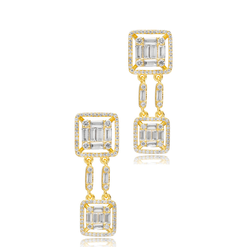 Baguette Geometric Shapes Stud Earrings 925 Silver Jewelry