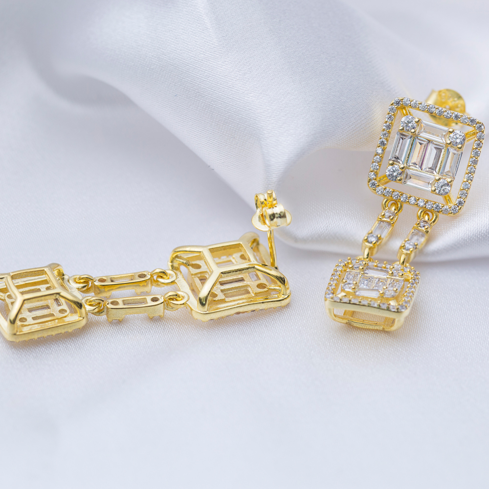 Baguette Geometric Shapes Stud Earrings 925 Silver Jewelry