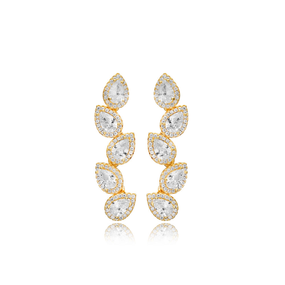 Minimalist Pear Stud Long Earrings Sterling Silver Jewelry