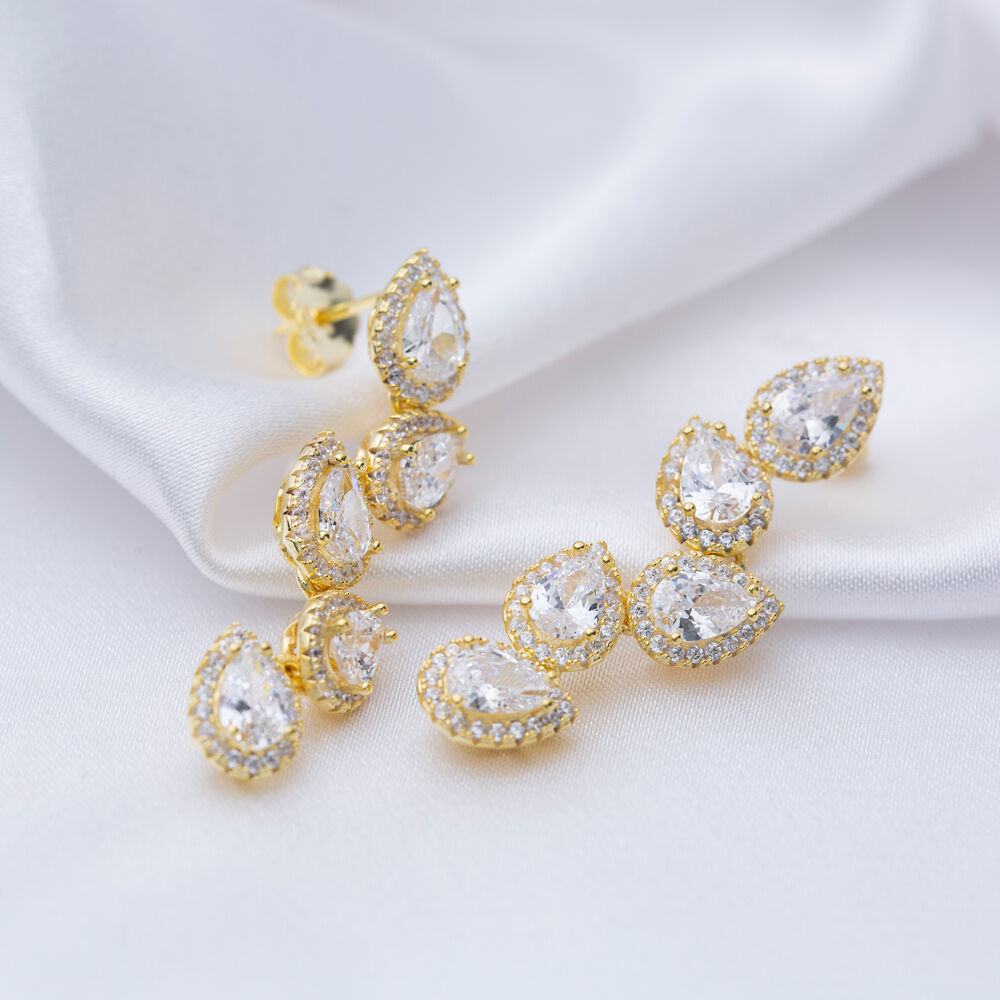 Minimalist Pear Stud Long Earrings Sterling Silver Jewelry