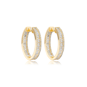 Baguette Hoop Earrings Silver 925 Sterling Handcrafted Jewelry