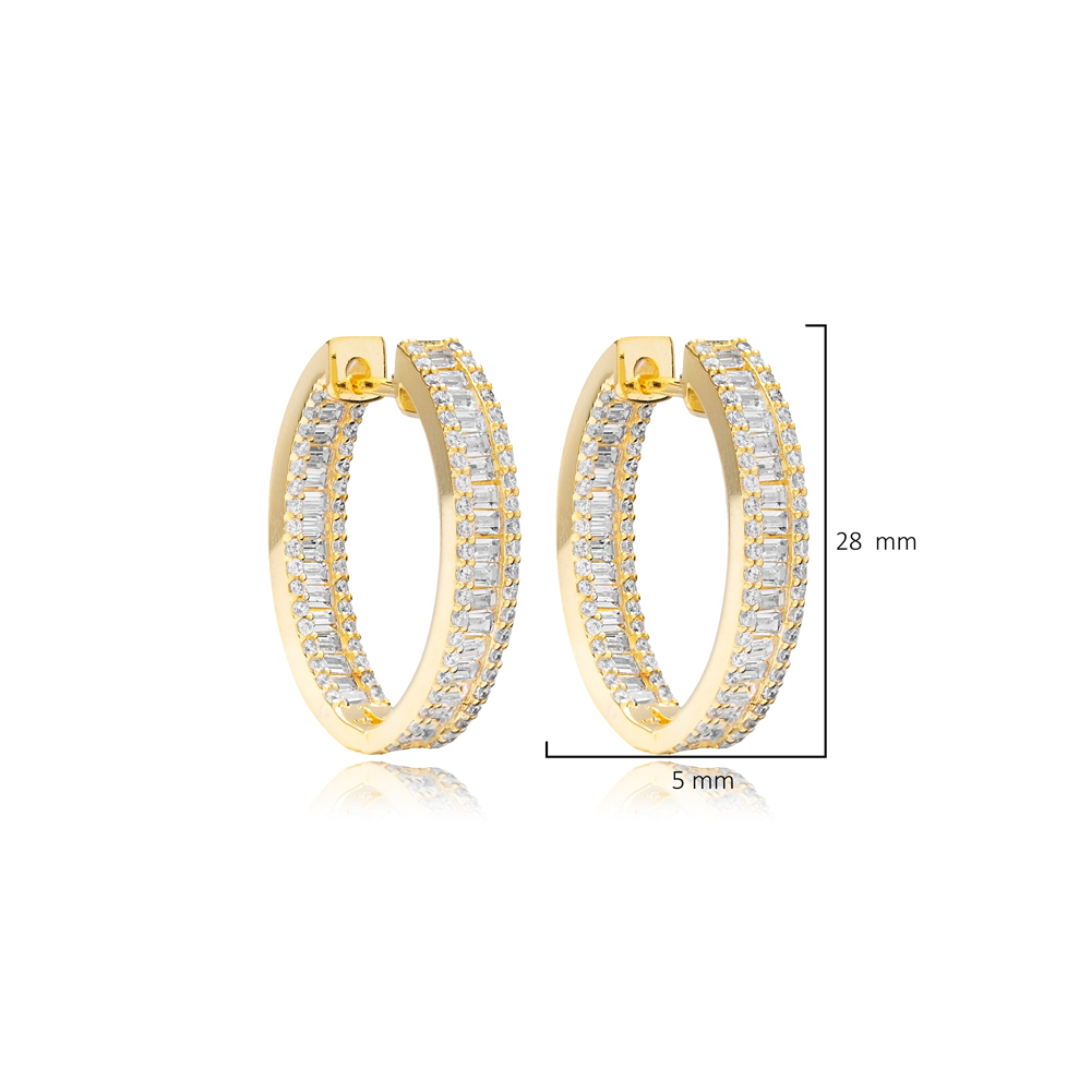 Baguette Hoop Earrings Silver 925 Sterling Handcrafted Jewelry