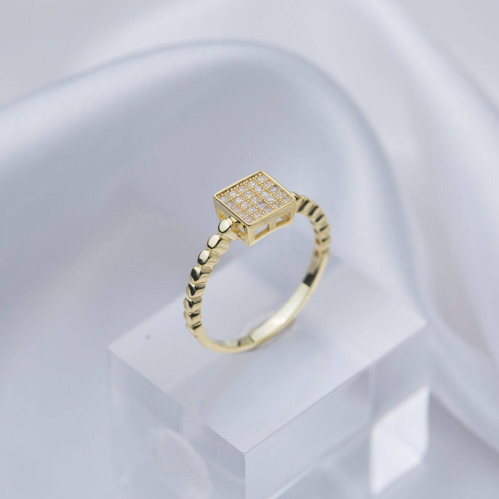 Geometric Square Design Cute CZ Stone Silver Jewelry Ring