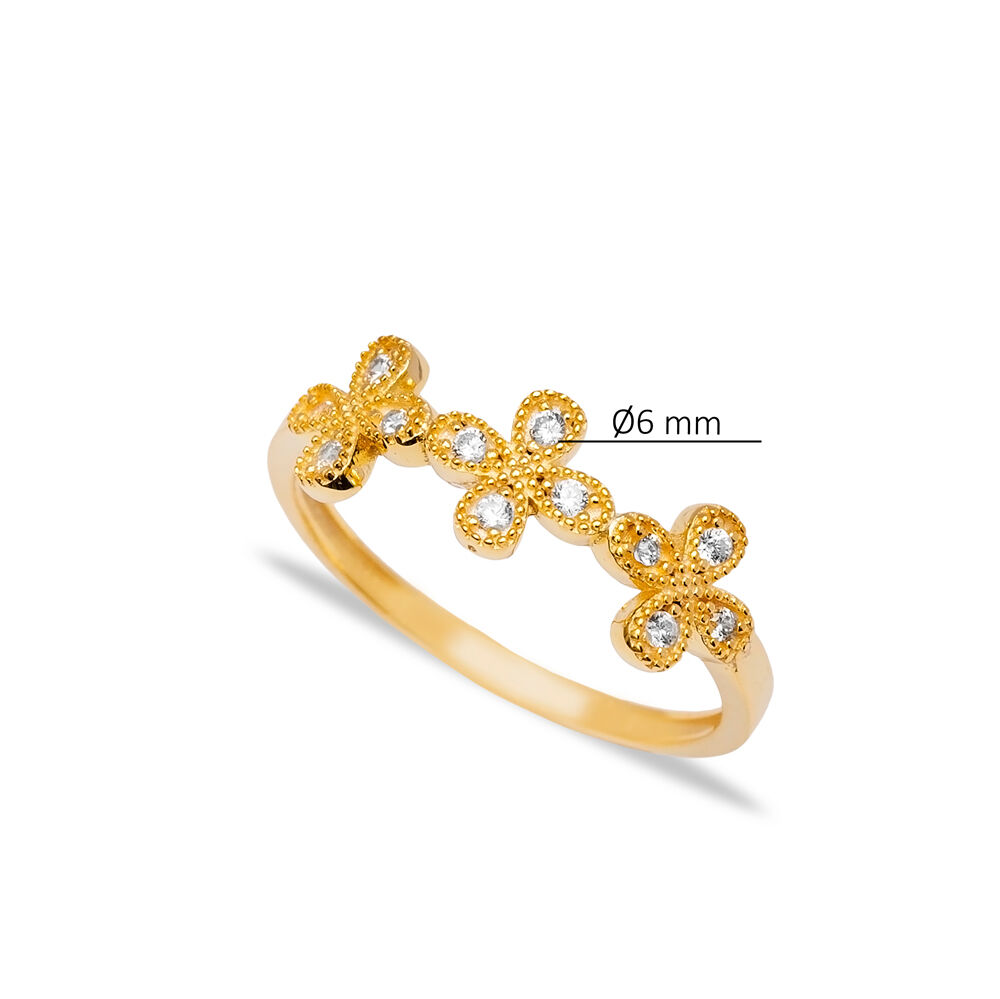 Cute Three Flower Zircon Handracfted 925 Silver Jewelry Ring