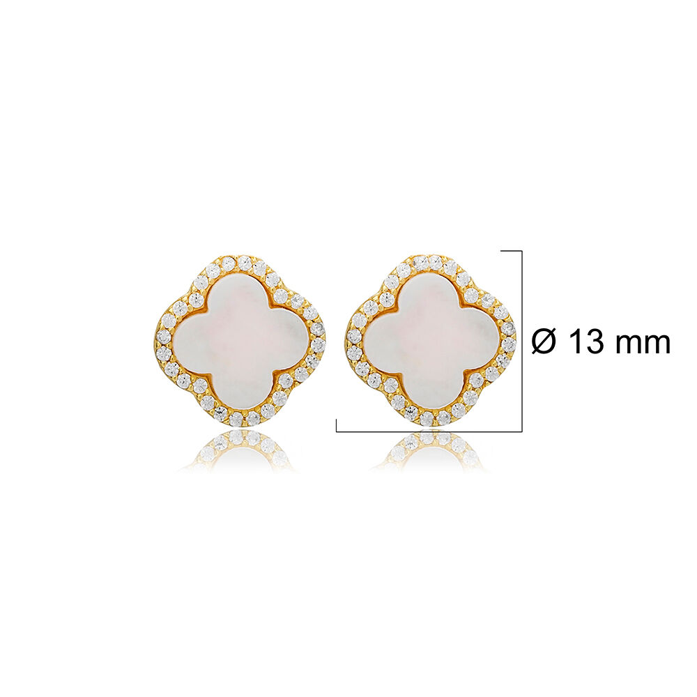 Clover Mother of Pearl Sterling Silver Stud Earrings Jewelry