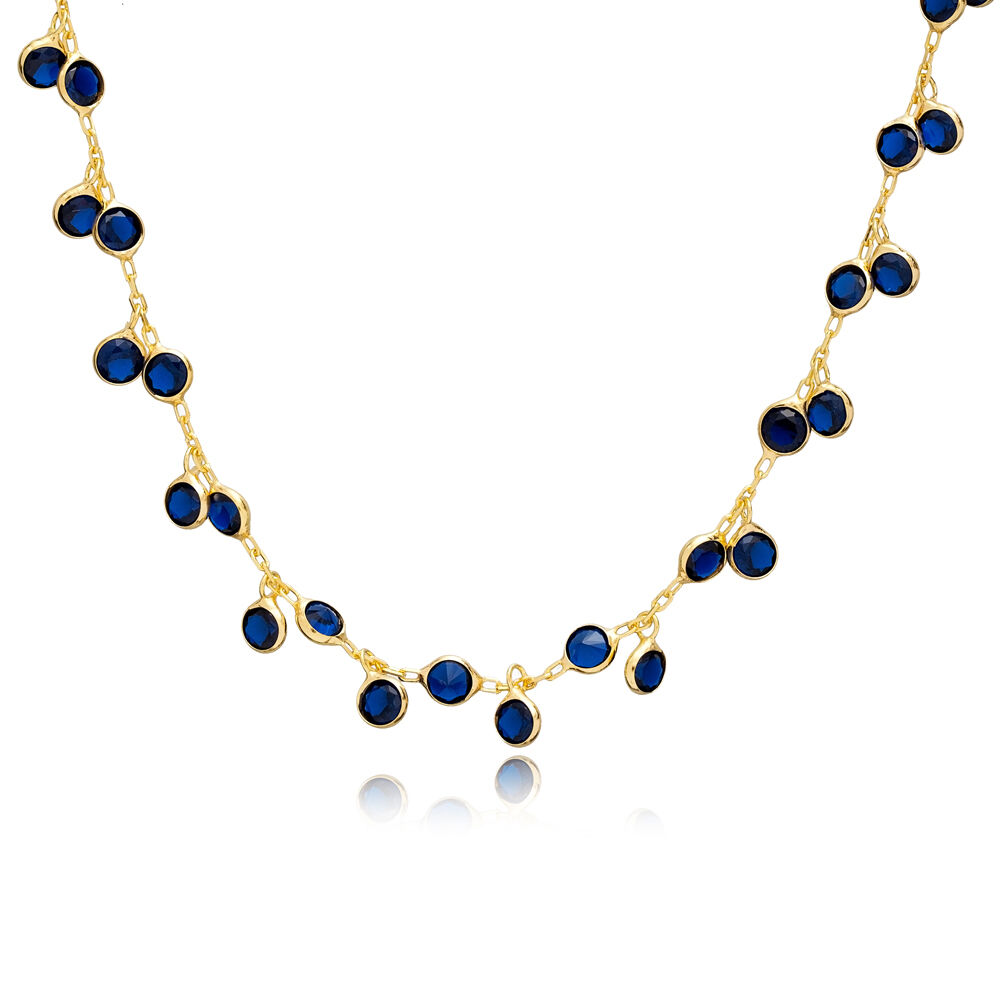Sapphire CZ Minimalist Handcrafted Silver Shaker Necklace