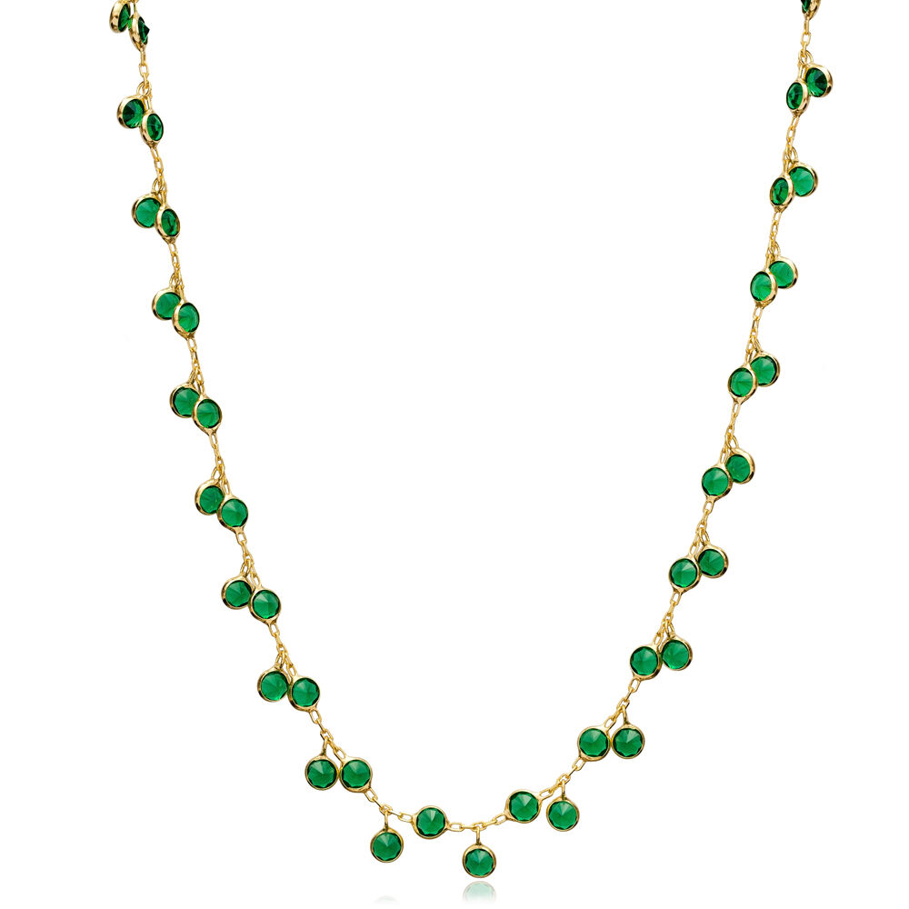 Emerald CZ Minimalist Handcrafted Silver Shaker Necklace