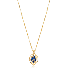 Sapphire CZ Greek Design Almond 925 Wholesale Charm Necklace