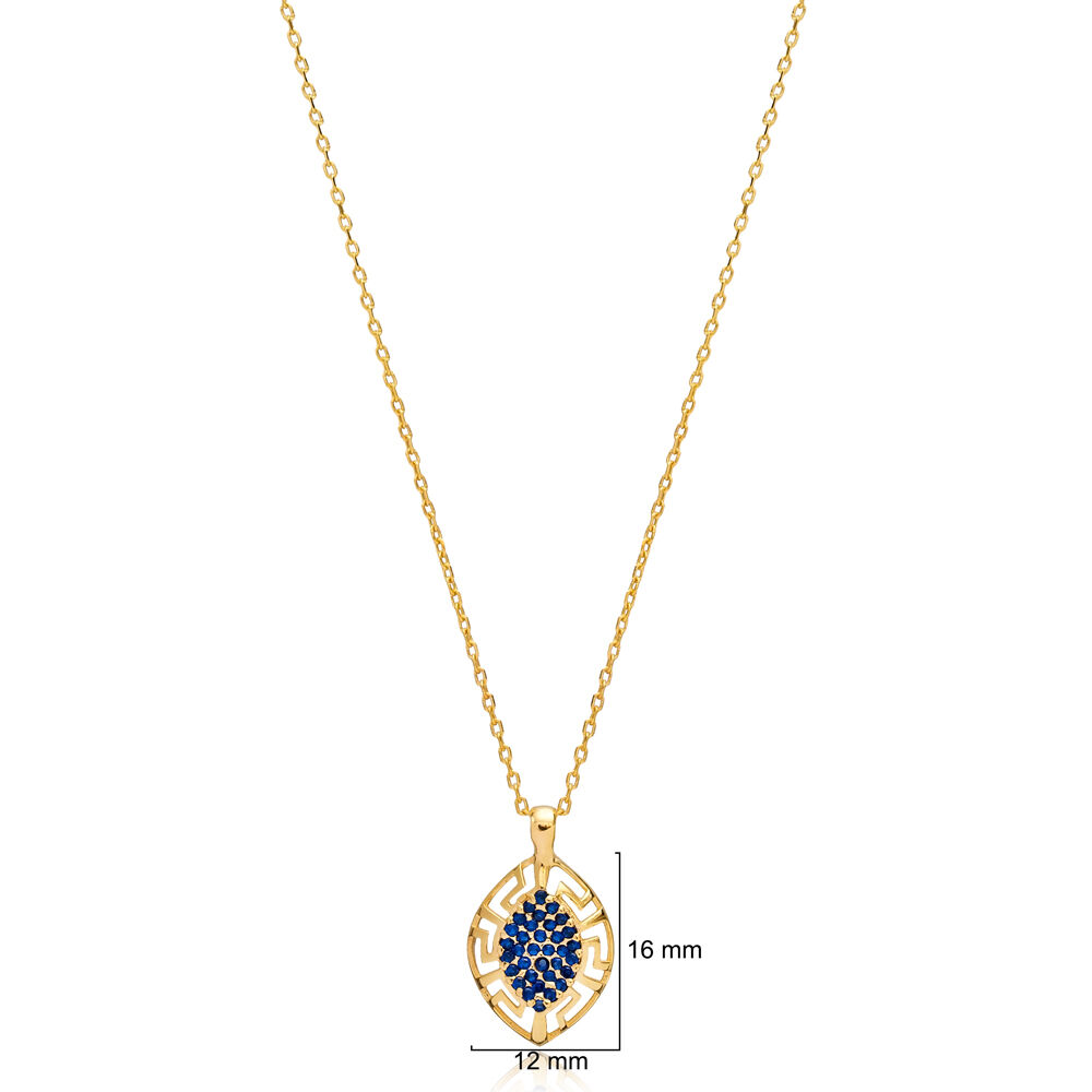 Sapphire CZ Greek Design Almond 925 Wholesale Charm Necklace