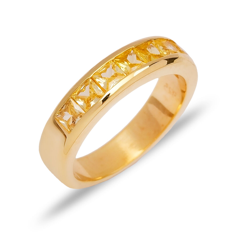 Band Ring Yellow Citrine CZ Wholesale 925 Silver Jewelry