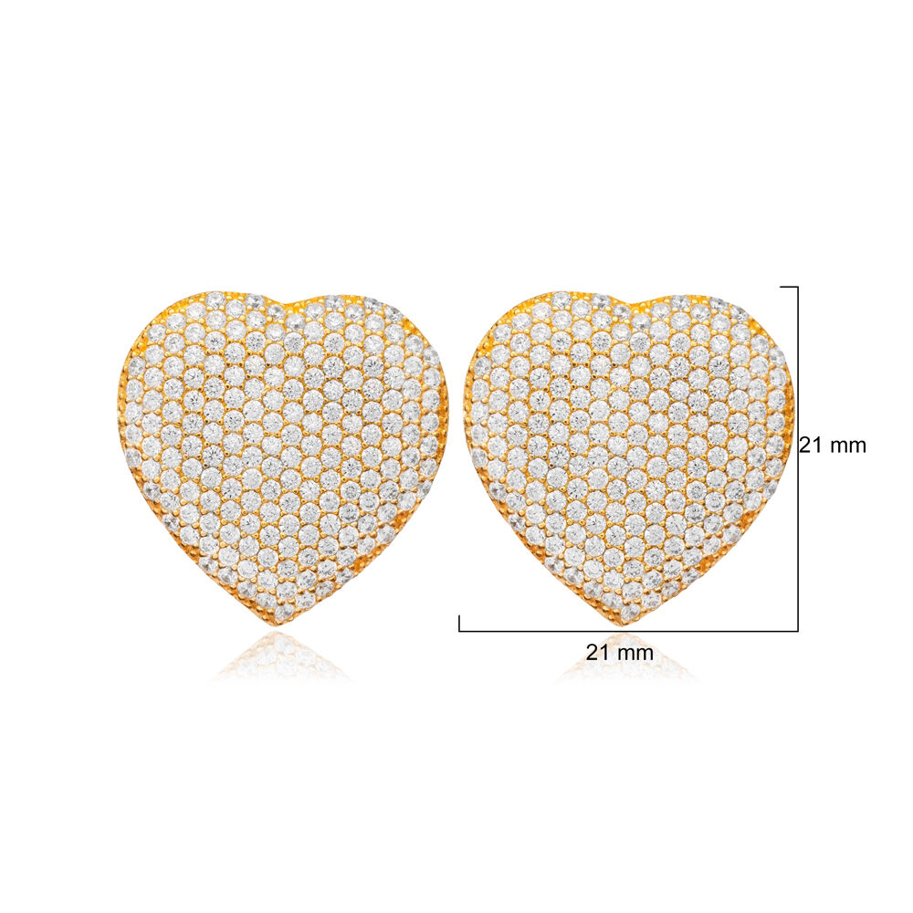 Heart Shape Dainty Shiny Zircon Stud Earrings 925 Sterling Silver Wholesale Jewelry