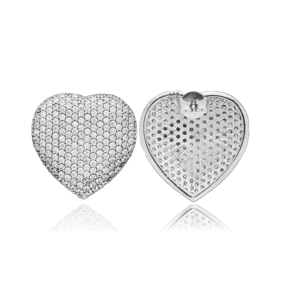 Heart Shiny Stud Earrings Sterling Silver Wholesale Jewelry