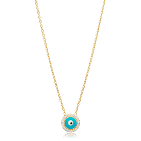 Tiny Evil Eye Charm Necklace Blue Enamel Silver Jewelry
