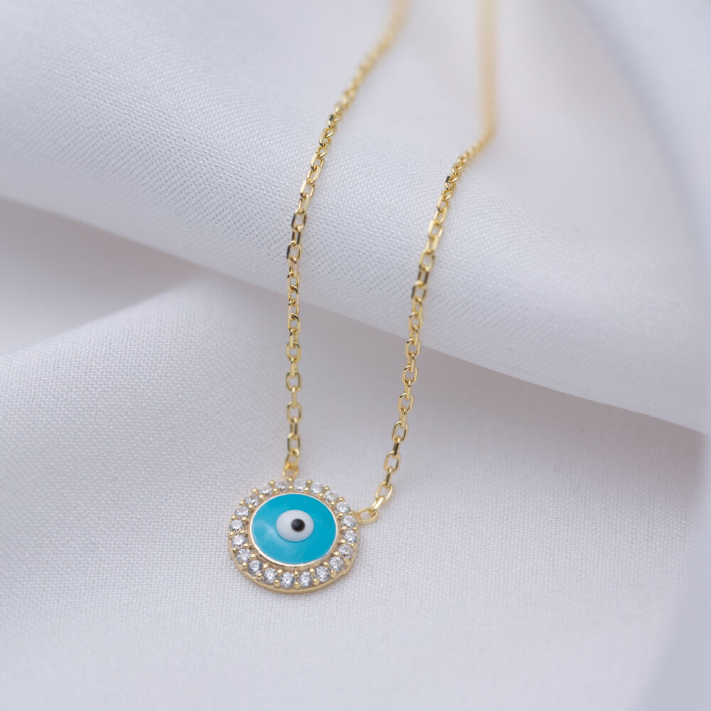 Tiny Evil Eye Charm Necklace Blue Enamel Silver Jewelry