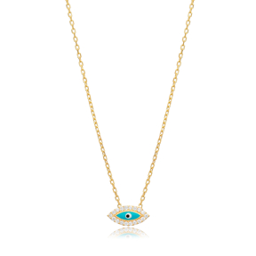 Minimalist Enamel Evil Eye Silver Charm Pendant Necklace