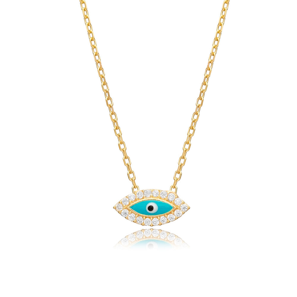 Minimalist Enamel Evil Eye Silver Charm Pendant Necklace