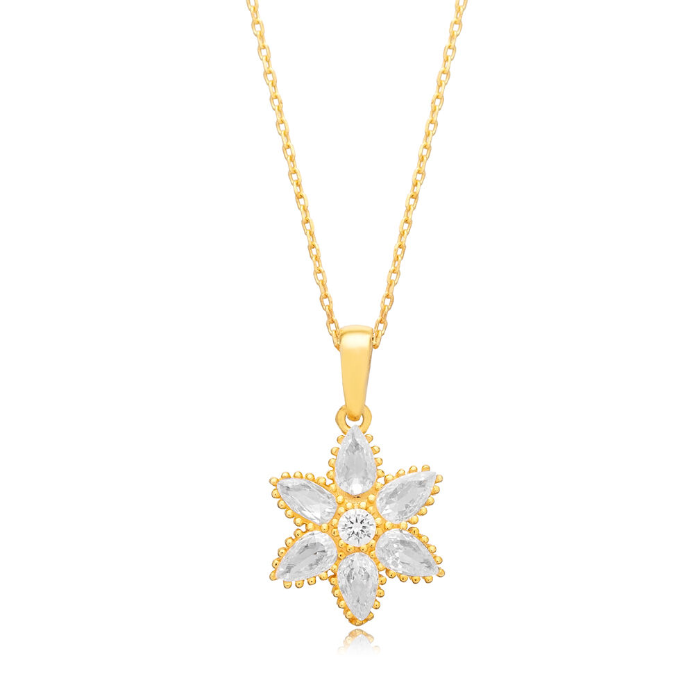 Flower Clear CZ Stone Dainty Silver Charm Necklace Jewellery