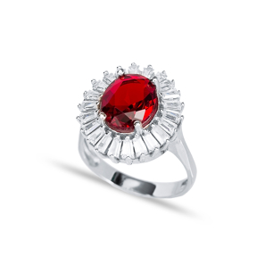 Round Garnet CZ Stone Silver Wholesale Silver Cluster Ring