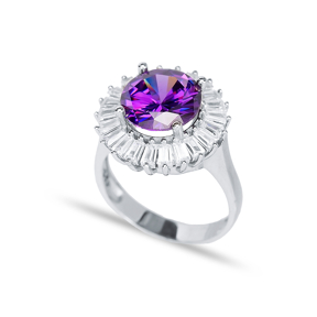 Amethyst CZ Stone Silver Wholesale Silver Cluster Ring