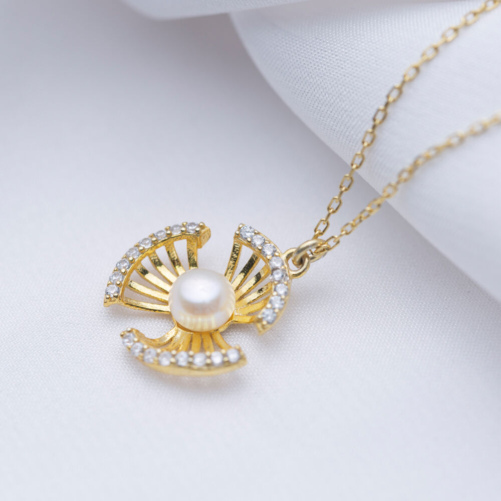 Zircon Stone Pearl Unique Design Silver Charm Necklace