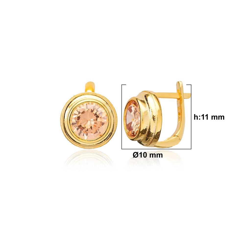 Round Design Citrine CZ Sterling Silver Latch Back Earrings