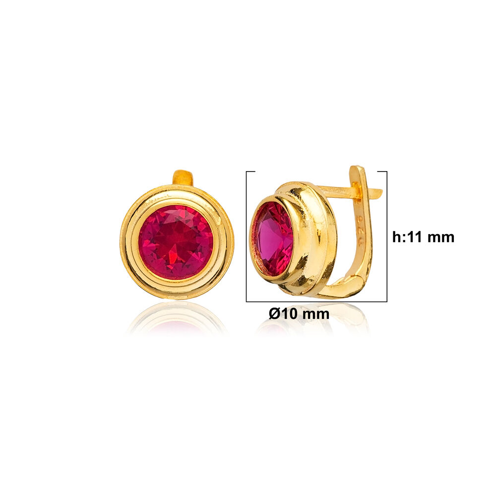 Round Design Ruby CZ Turkish Silver Latch Back Earrings