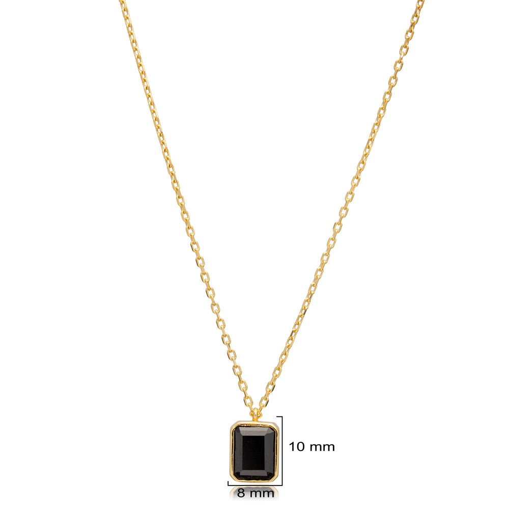 Square Black Zircon Charm Necklace Turkish 925 Silver Jewelry