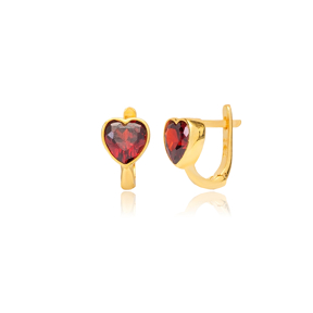 Garnet CZ Heart Silver Latch Back Earrings Wholesale Jewelry