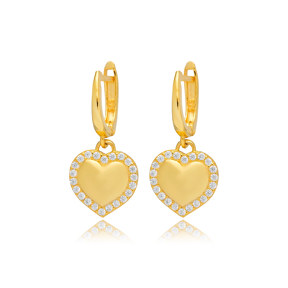 Zircon Heart Silver Dangle Earrings Turkish Wholesale Jewelry