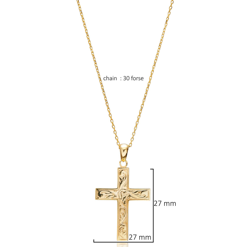 Latin Cross Design Charm Necklace Silver Religious Jewelry