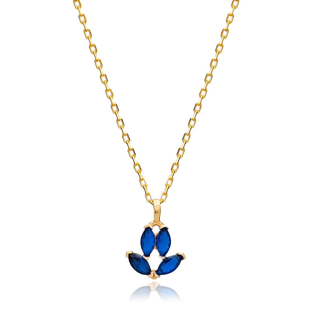 Flower Marquise Cut Sapphire Charm Silver Jewelry Necklace