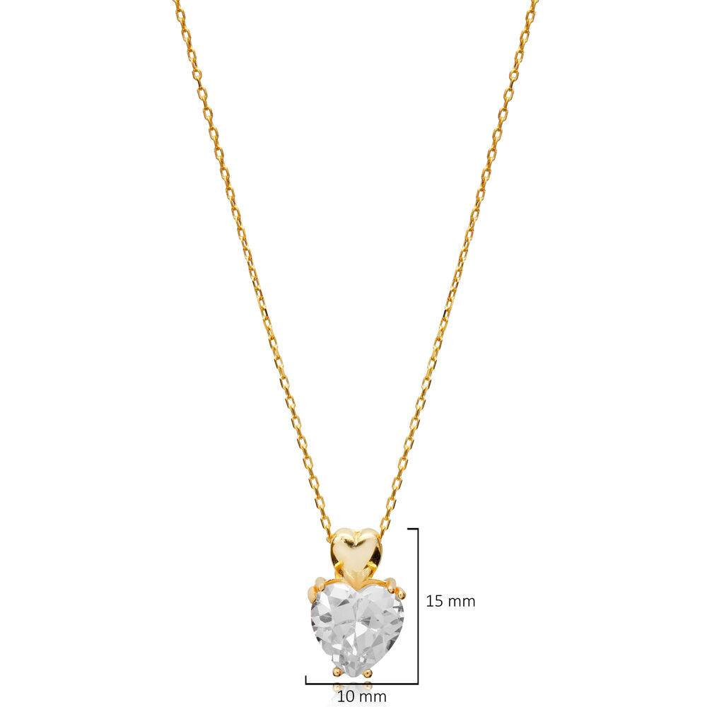 Zircon Heart Charm Pendant Necklace Sterling Silver Jewelry