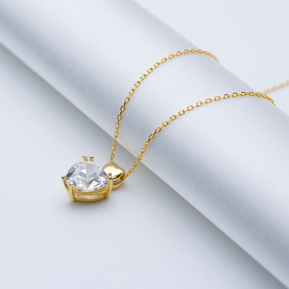 Zircon Heart Charm Pendant Necklace Sterling Silver Jewelry