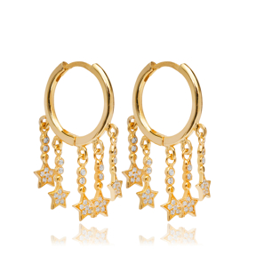 Shaker Star Charms Hoop Earrings Wholesale Silver Jewelry