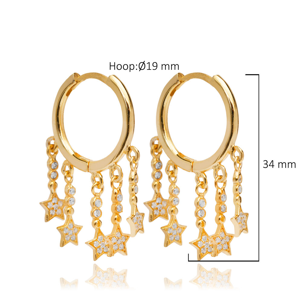 Shaker Star Charms Hoop Earrings Wholesale Silver Jewelry