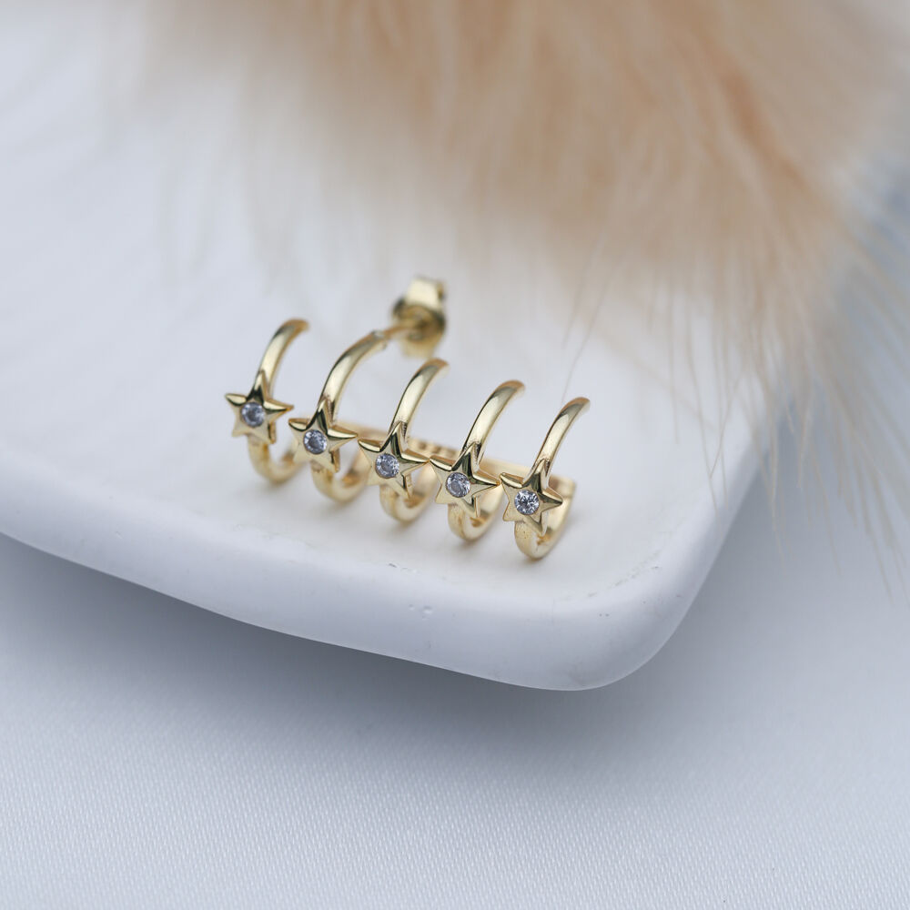 Single Multiple Hoop CZ Stone Silver Earrings Fine Jewelry