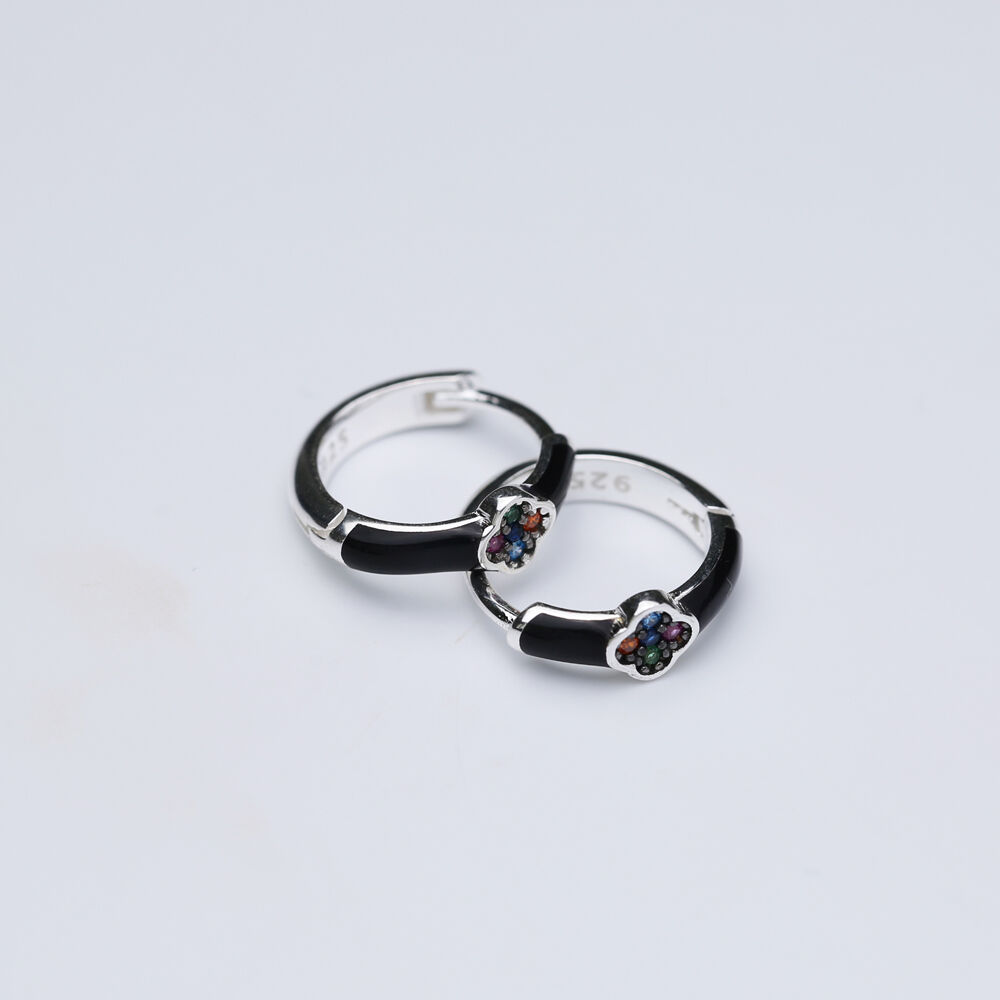 Mix CZ Black Enamel Wholesale Silver Earrings