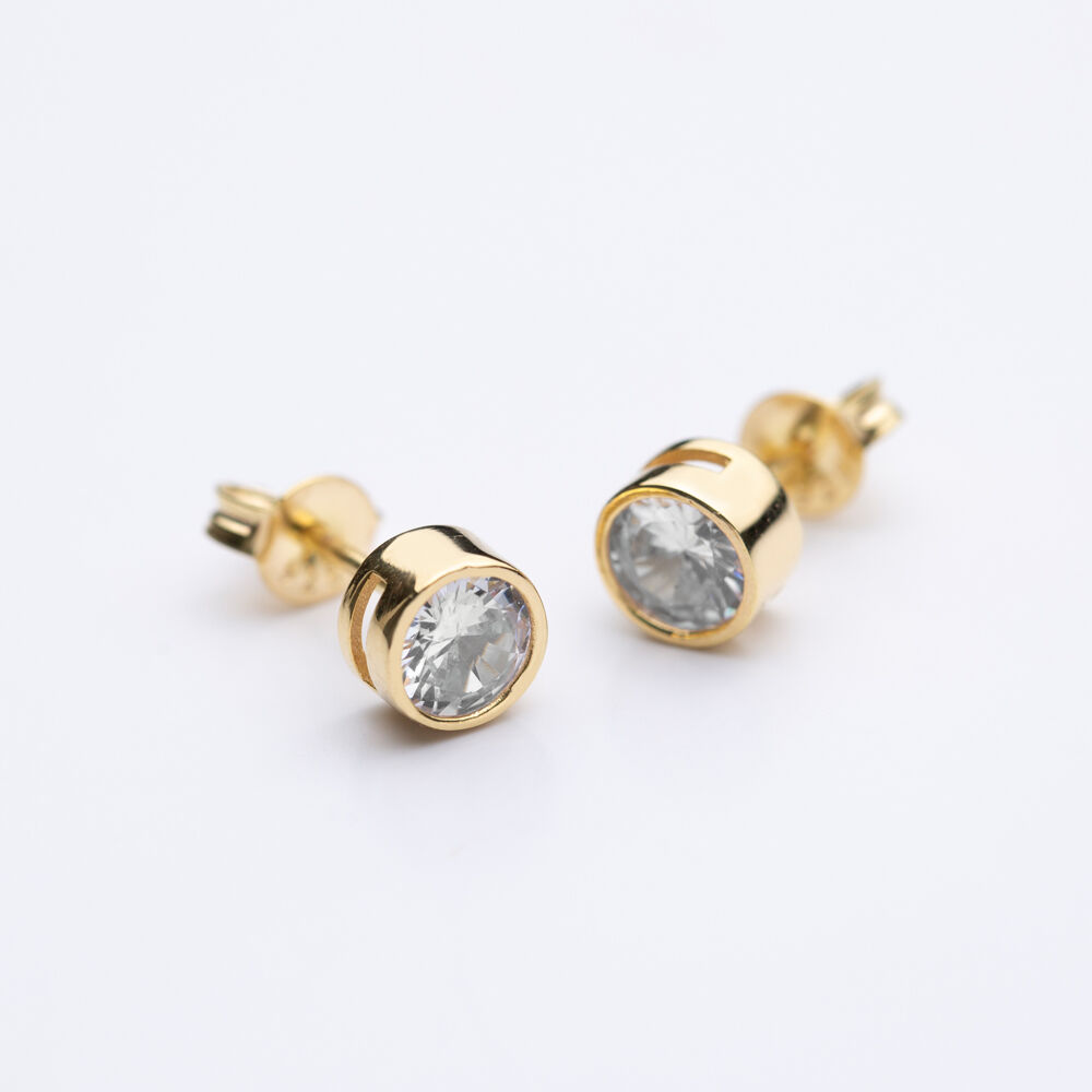 Shiny CZ Stone Stud Earrings Handmade 925 Silver Jewelry