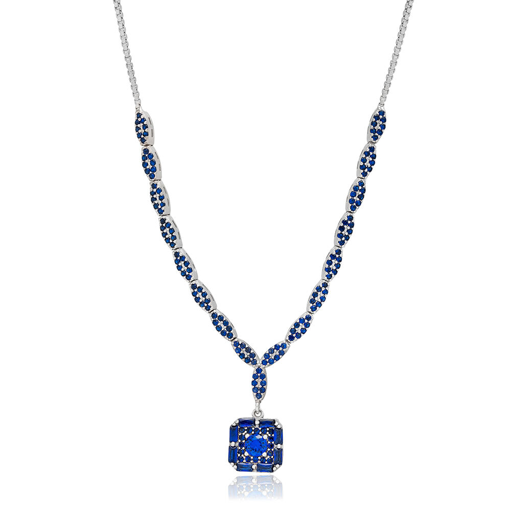 Sapphire CZ Shiniy Charm Silver Necklace