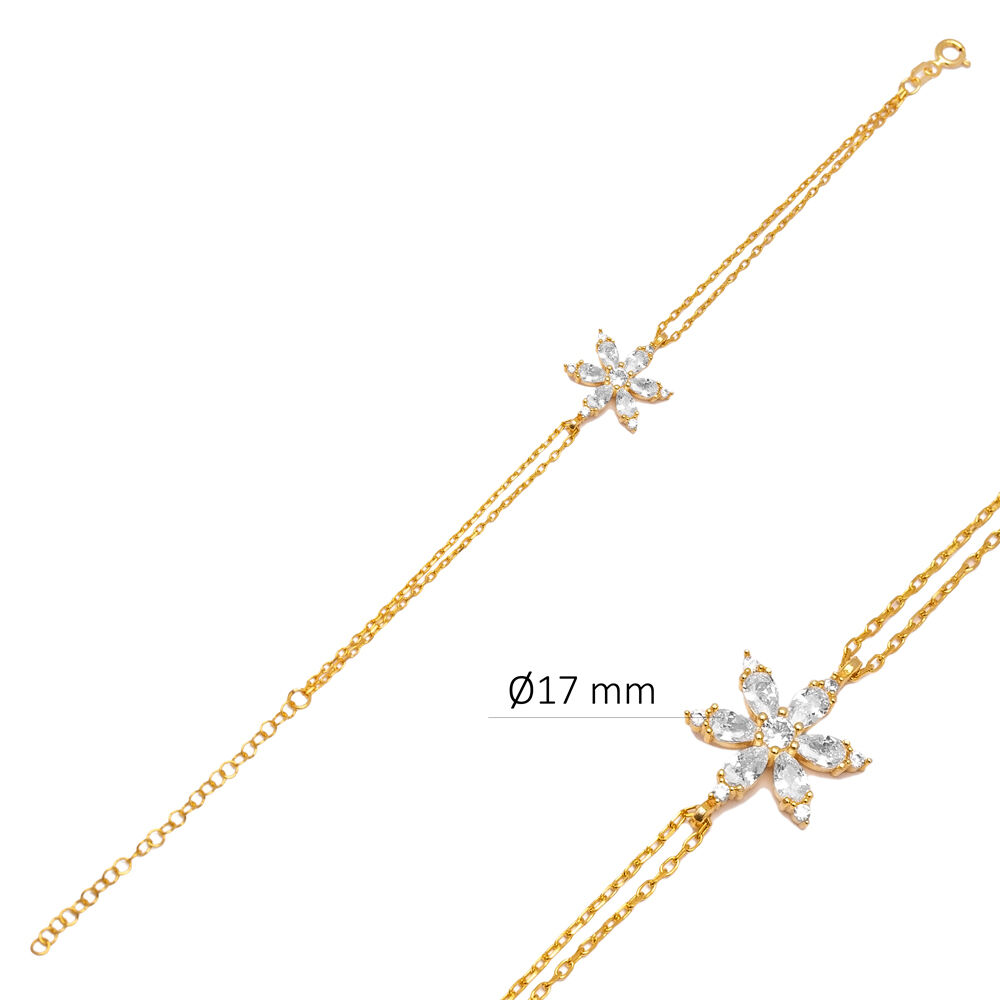 Clear Zircon Flower Design Wholesale Silver Bracelet